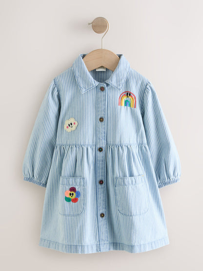 Blue Stripe Long Sleeve Cotton Dress (3mths-8yrs) image 4