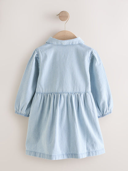 Blue Stripe Long Sleeve Cotton Dress (3mths-8yrs) image 5