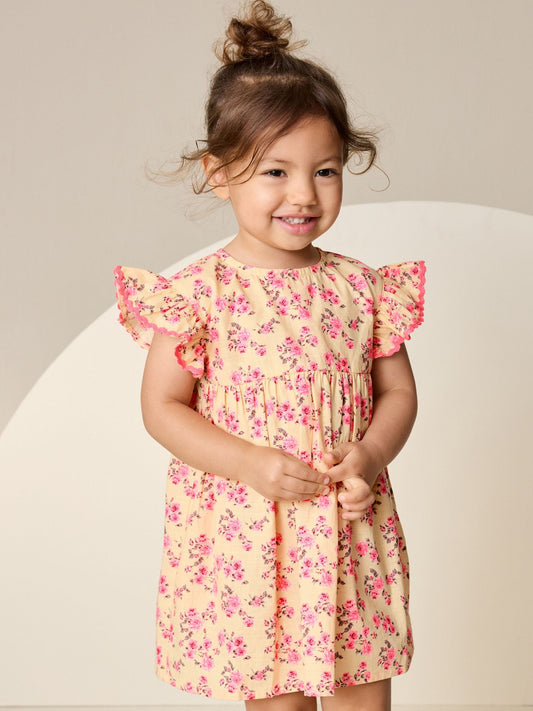 Yellow Ditsy Ric Rac Frill Sleeve Dress (3mths-8yrs) image 2