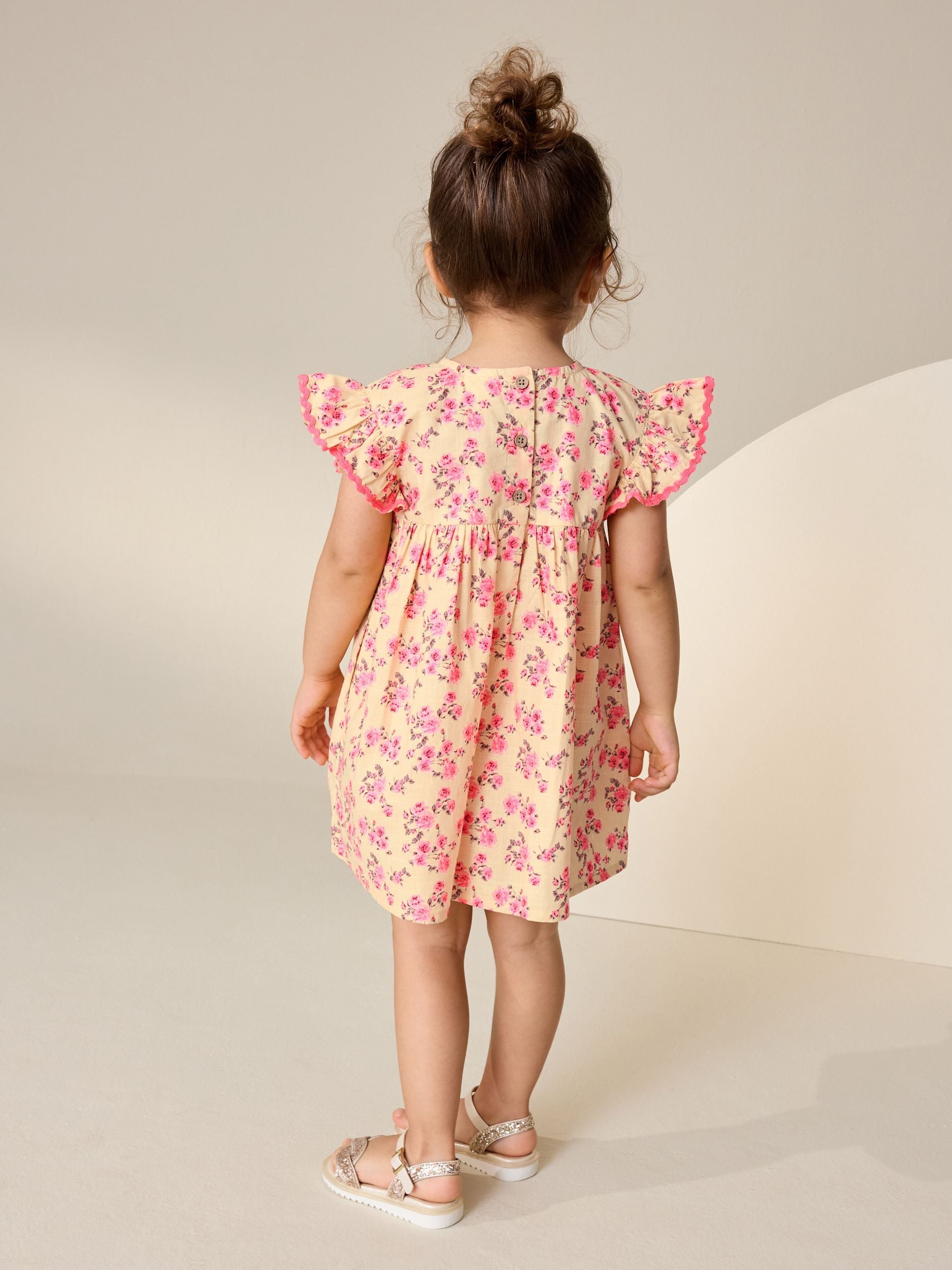 Yellow Ditsy Ric Rac Frill Sleeve Dress (3mths-8yrs) image 3