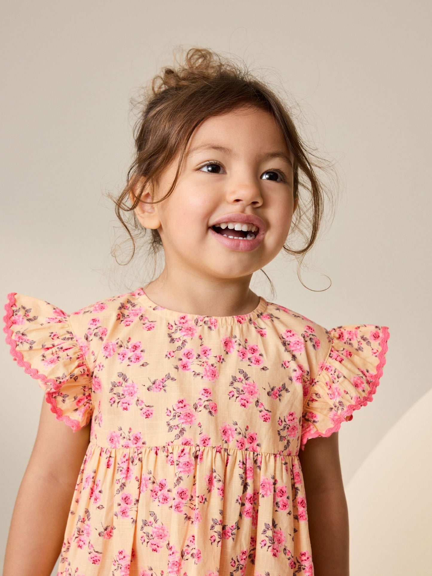 Yellow Ditsy Ric Rac Frill Sleeve Dress (3mths-8yrs) image 4