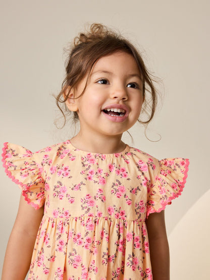 Yellow Ditsy Ric Rac Frill Sleeve Dress (3mths-8yrs) image 4