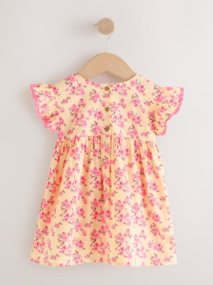 Yellow Ditsy Ric Rac Frill Sleeve Dress (3mths-8yrs) image 6
