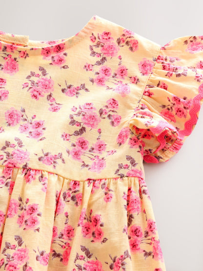 Yellow Ditsy Ric Rac Frill Sleeve Dress (3mths-8yrs) image 7