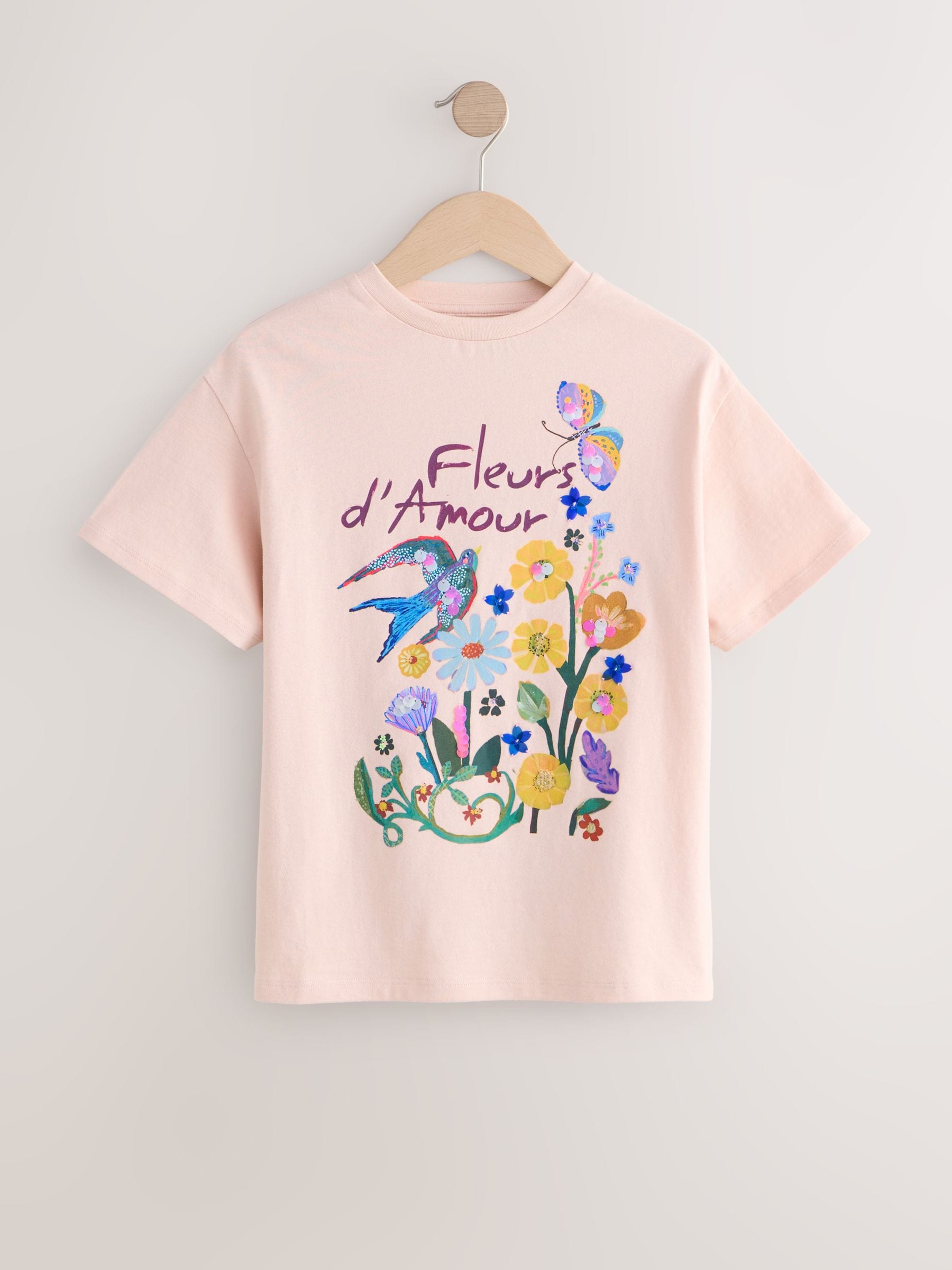 Dsiney Kidz - Pink Floral Sequin Graphic T-Shirt (3-16yrs) image 3