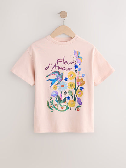 Dsiney Kidz - Pink Floral Sequin Graphic T-Shirt (3-16yrs) image 3