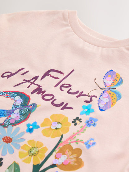Dsiney Kidz - Pink Floral Sequin Graphic T-Shirt (3-16yrs) image 6