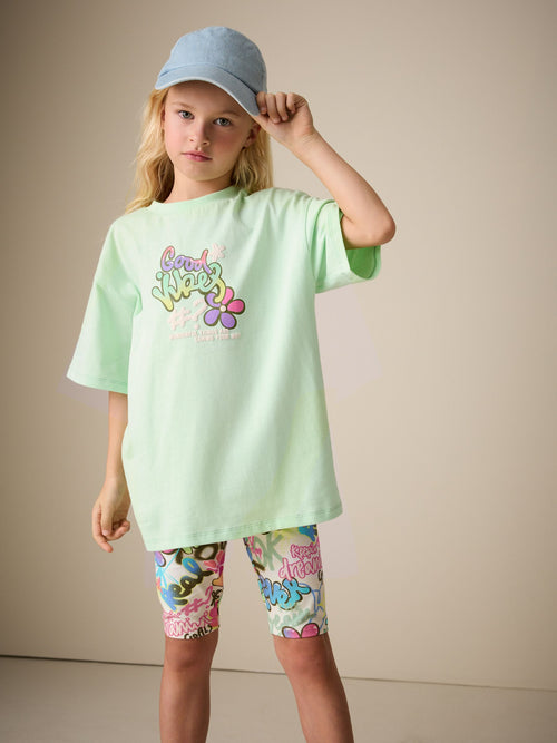 Dsiney Kidz - Green Graffiti T-Shirt and Cycling Shorts Set (3-16yrs) image 1