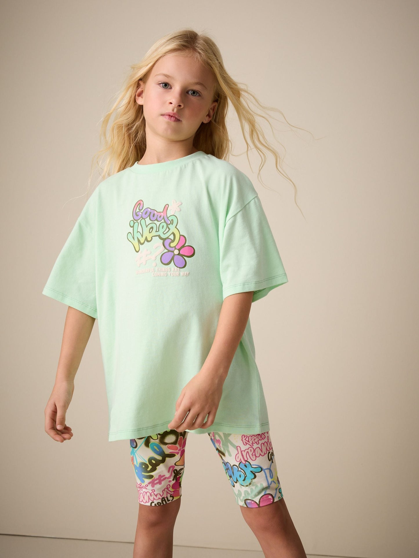 Dsiney Kidz - Green Graffiti T-Shirt and Cycling Shorts Set (3-16yrs) image 2