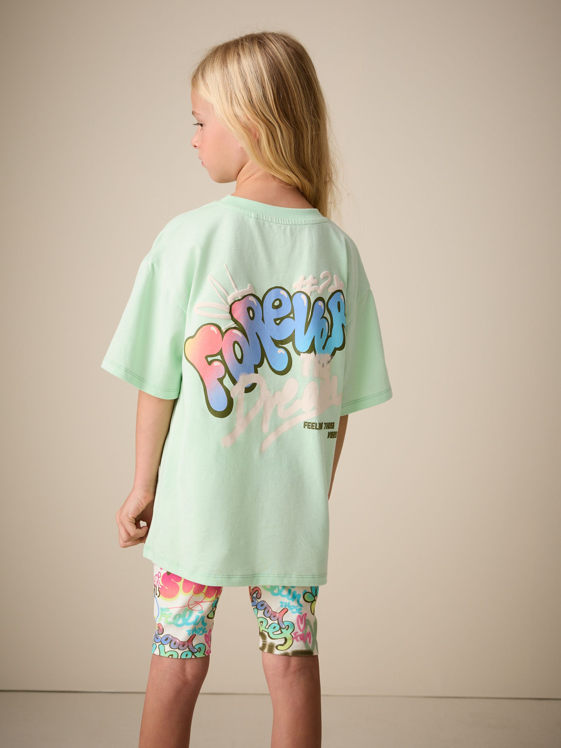 Dsiney Kidz - Green Graffiti T-Shirt and Cycling Shorts Set (3-16yrs) image 3