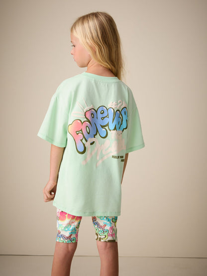 Dsiney Kidz - Green Graffiti T-Shirt and Cycling Shorts Set (3-16yrs) image 3