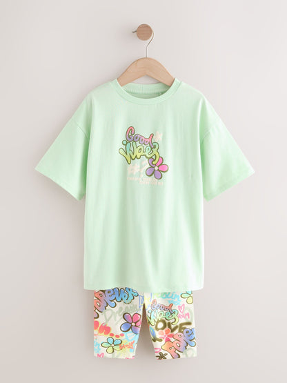 Dsiney Kidz - Green Graffiti T-Shirt and Cycling Shorts Set (3-16yrs) image 7