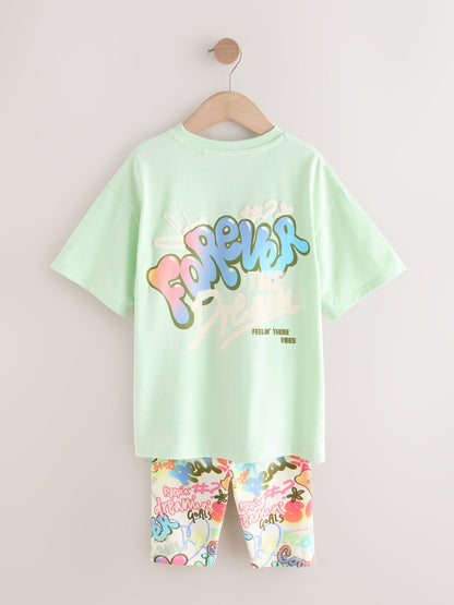 Dsiney Kidz - Green Graffiti T-Shirt and Cycling Shorts Set (3-16yrs) image 8