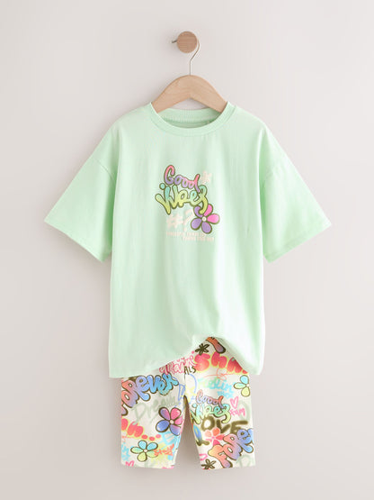 Dsiney Kidz - Green Graffiti T-Shirt and Cycling Shorts Set (3-16yrs) image 9
