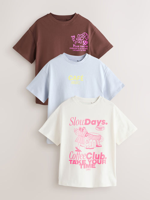 Dsiney Kidz - Chocolate Brown Cafe Oversized Graphic T-Shirts 3 Pack (3-16yrs) image 1