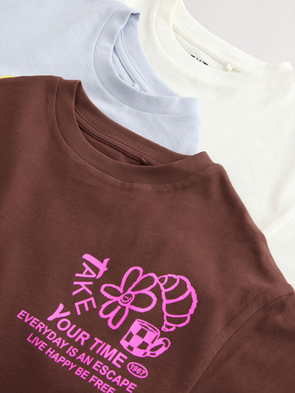 Dsiney Kidz - Chocolate Brown Cafe Oversized Graphic T-Shirts 3 Pack (3-16yrs) image 7
