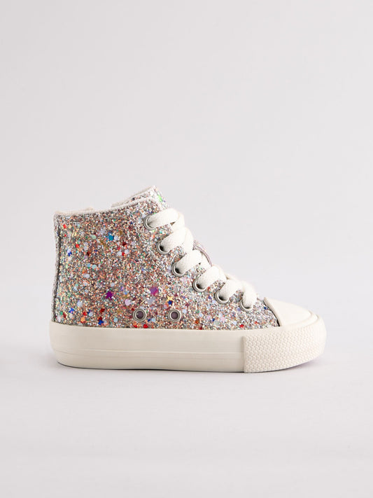 Multi Glitter Wide Fit (G) High Top Trainers image 2