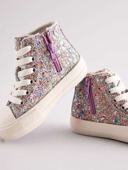 Multi Glitter Wide Fit (G) High Top Trainers image 4