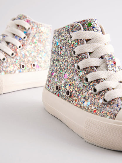 Multi Glitter Wide Fit (G) High Top Trainers image 4