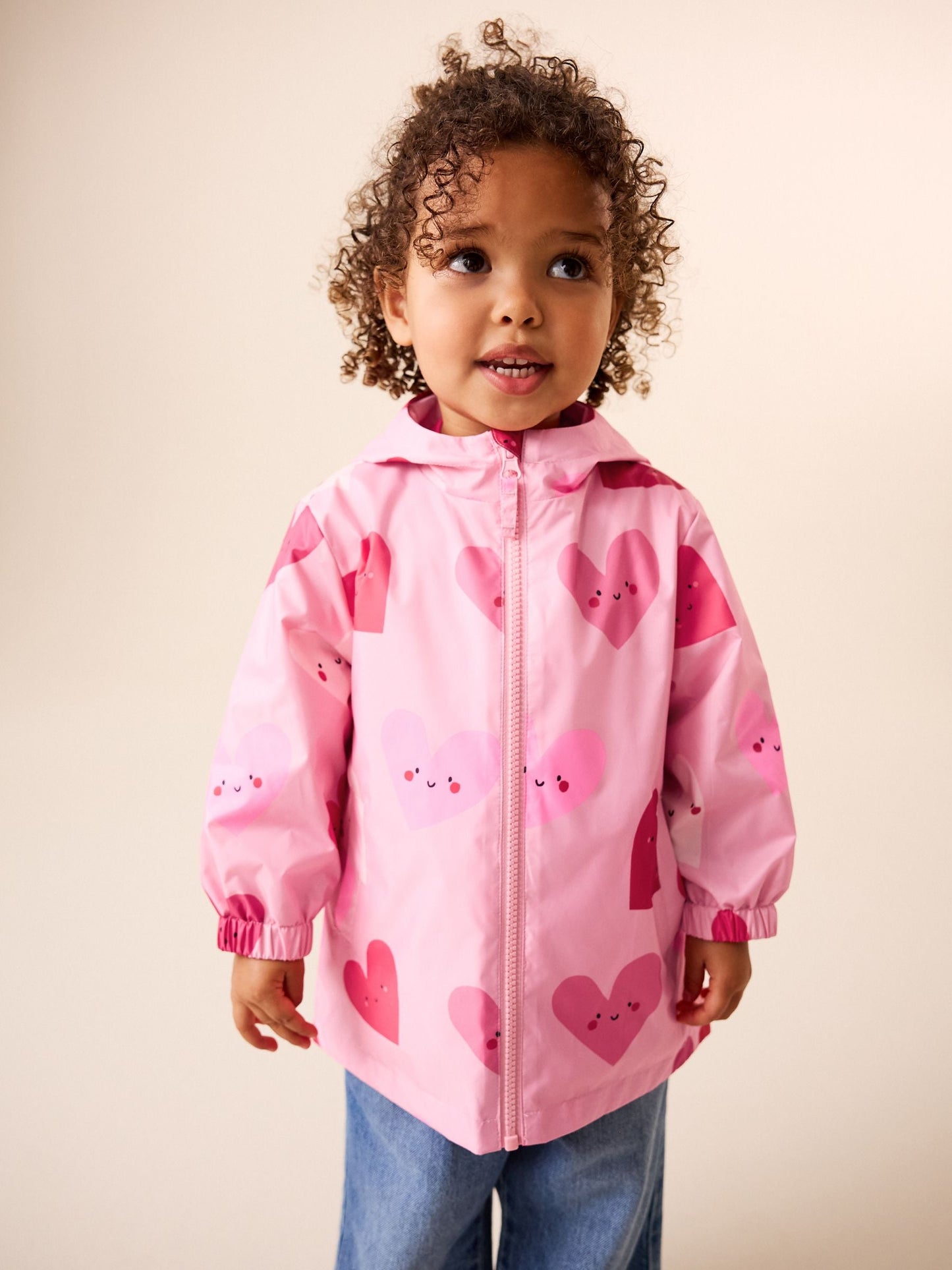 Dsiney Kidz - Pink Heart Shower Resistant Printed Raincoat (3mths-7yrs) image 1