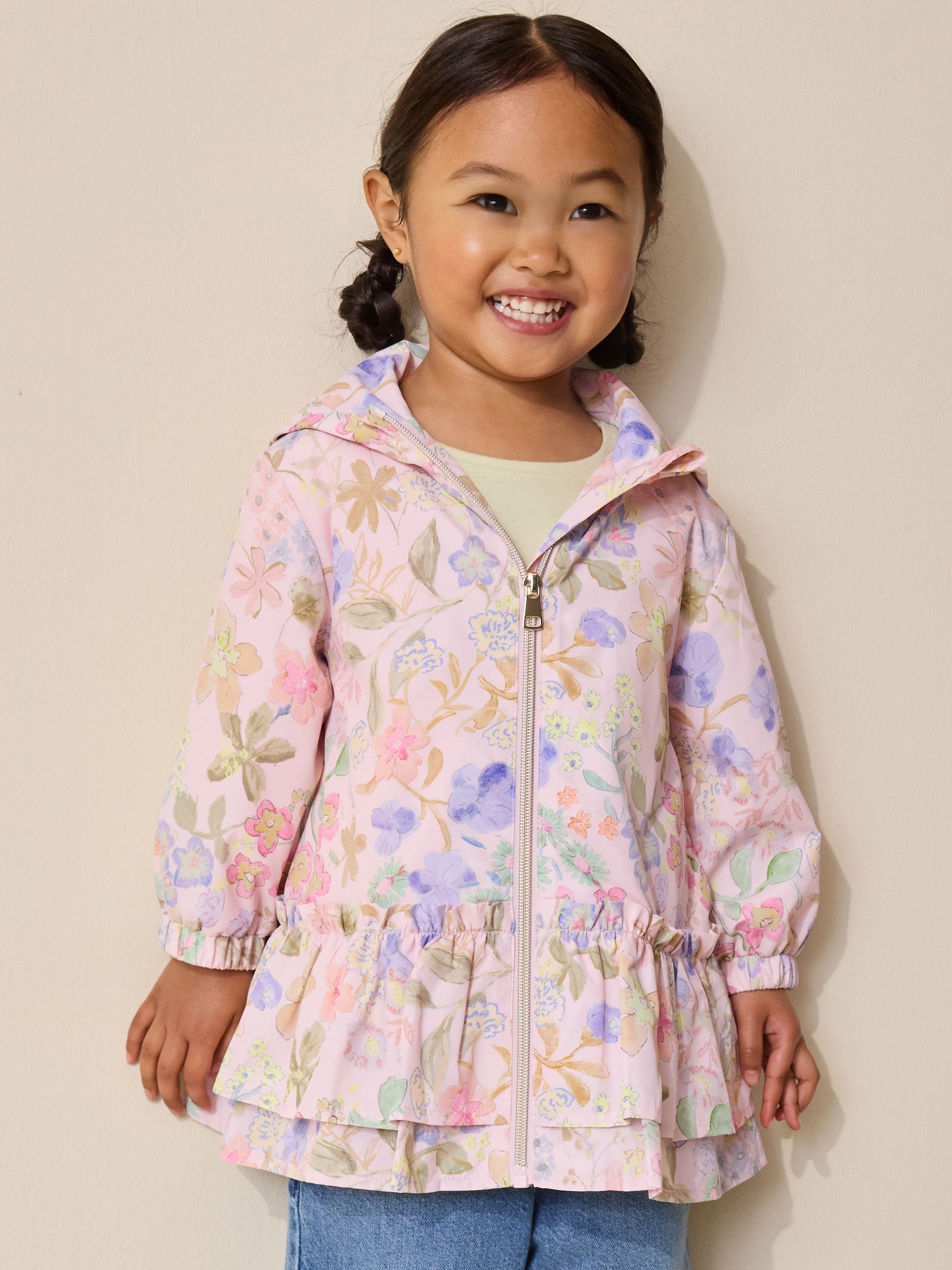 Dsiney Kidz - Pink Floral Printed Shower Resistant Frill Hem Raincoat (3mths-7yrs) image 1