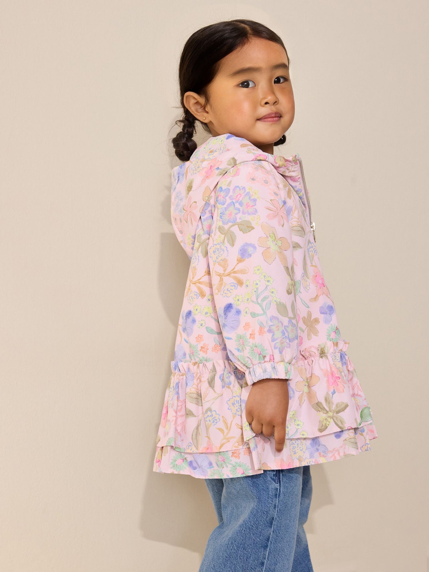Dsiney Kidz - Pink Floral Printed Shower Resistant Frill Hem Raincoat (3mths-7yrs) image 2