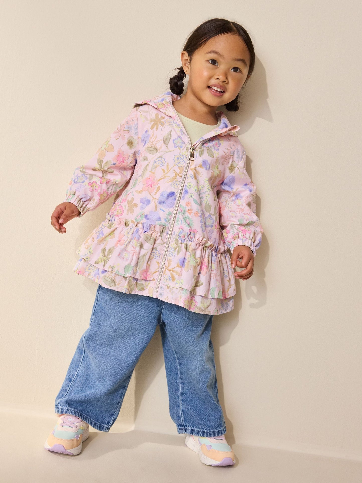 Dsiney Kidz - Pink Floral Printed Shower Resistant Frill Hem Raincoat (3mths-7yrs) image 3