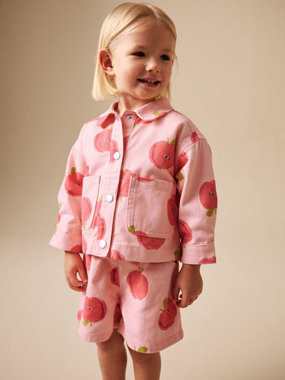 Pink Apple Printed Jacket And Shorts Set (3mths-7yrs) image 1