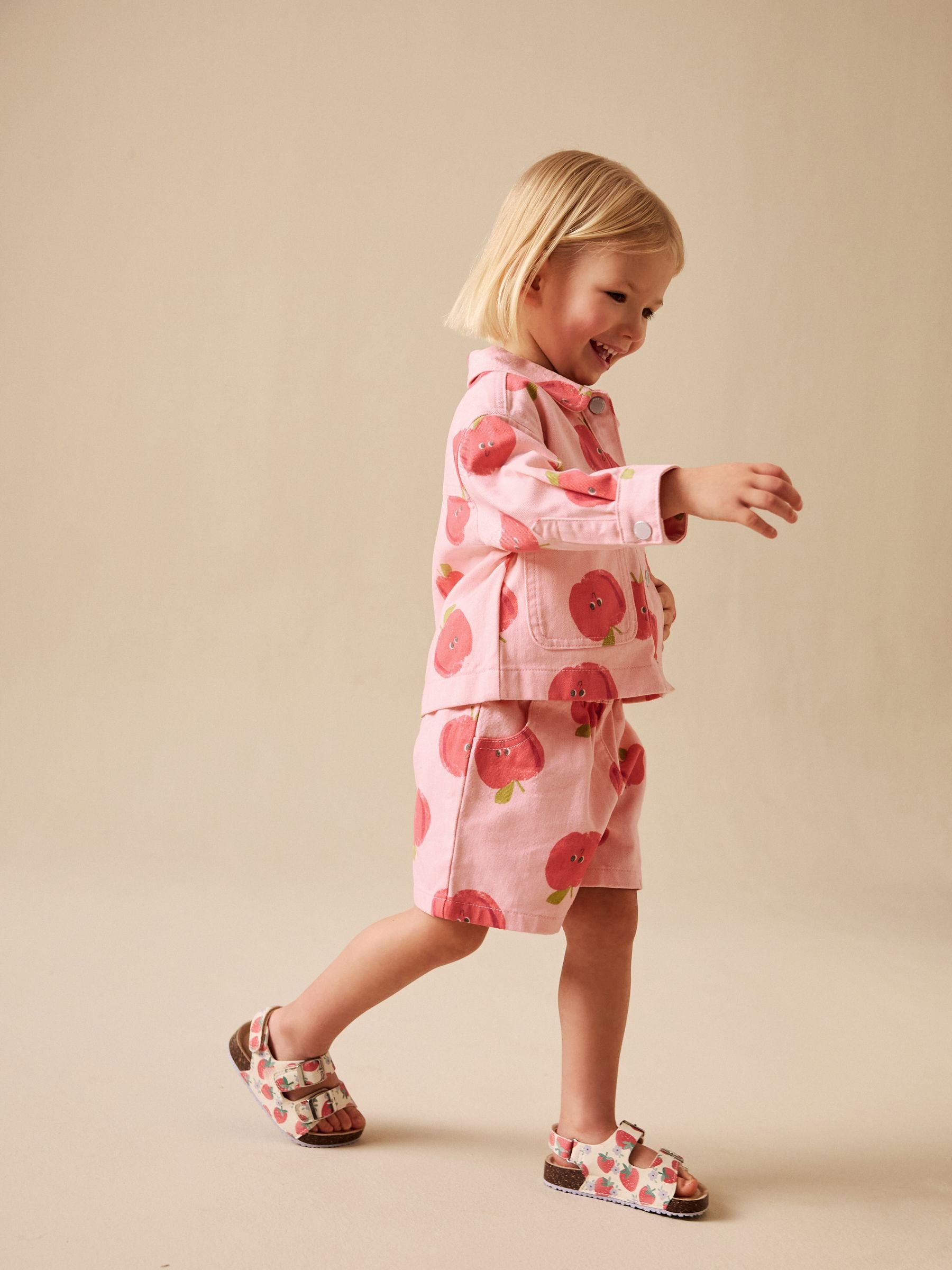 Pink Apple Printed Jacket And Shorts Set (3mths-7yrs) image 2