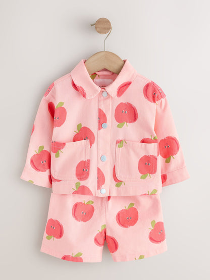 Pink Apple Printed Jacket And Shorts Set (3mths-7yrs) image 6