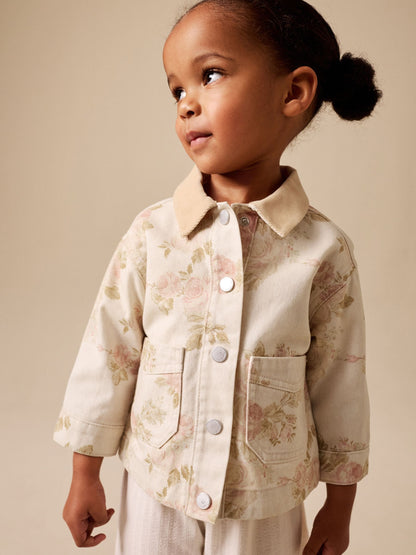 Dsiney Kidz - Ecru Floral Cord Collar Denim Jacket (3mths-7yrs) image 1