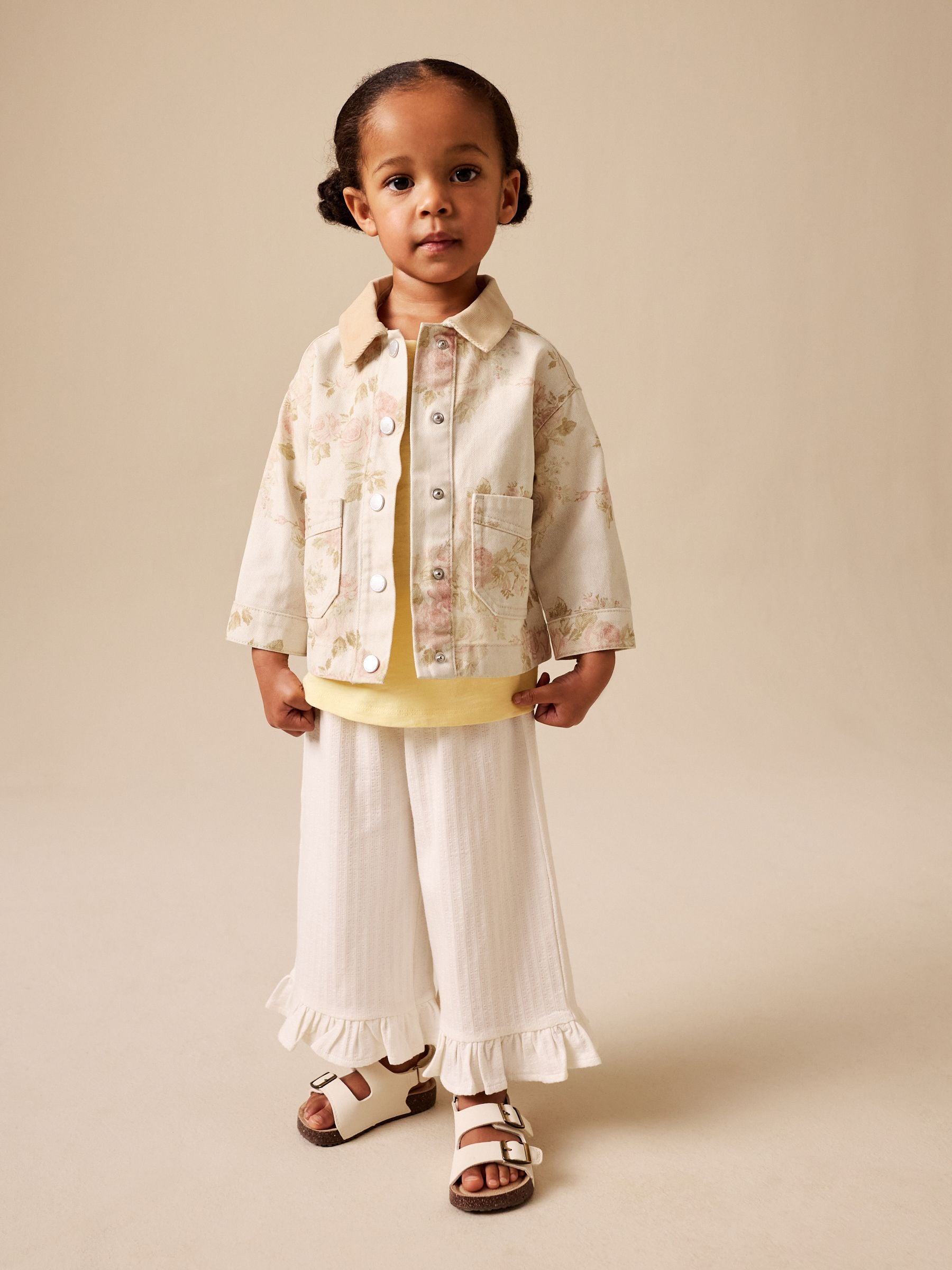 Dsiney Kidz - Ecru Floral Cord Collar Denim Jacket (3mths-7yrs) image 2