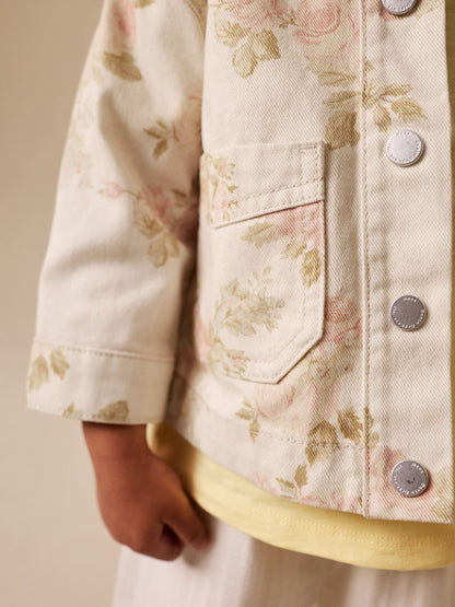 Dsiney Kidz - Ecru Floral Cord Collar Denim Jacket (3mths-7yrs) image 4