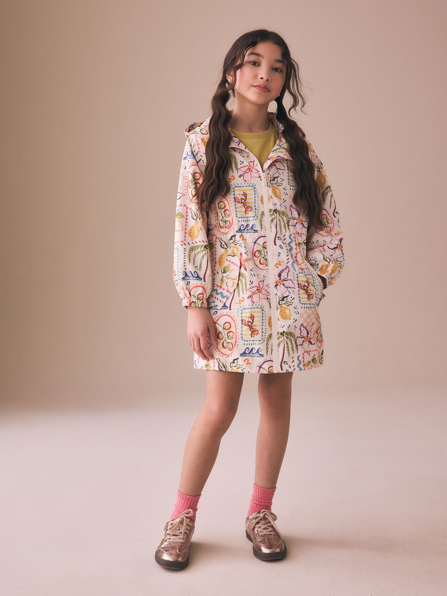 Dsiney Kidz - Cream Multi Pattern Waterproof Printed Jacket (3-16yrs) image 2