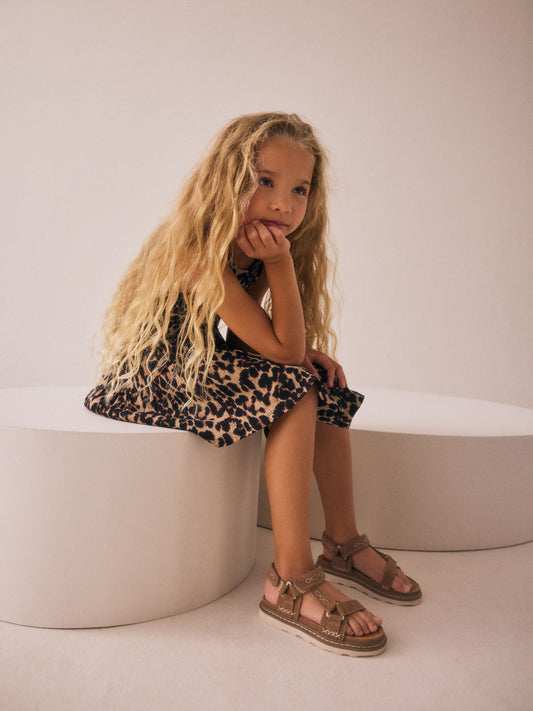 Animal Strappy Crinkle Summer Dress (3-16yrs)