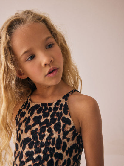 Animal Strappy Crinkle Summer Dress (3-16yrs)