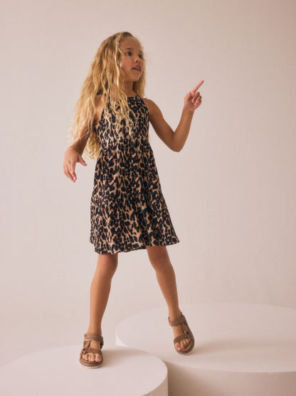 Animal Strappy Crinkle Summer Dress (3-16yrs)