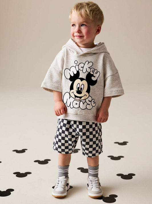 Grey Marl And Checkerboard Hooded Sweatshirt and Shorts Set (3mths-8yrs) image 1