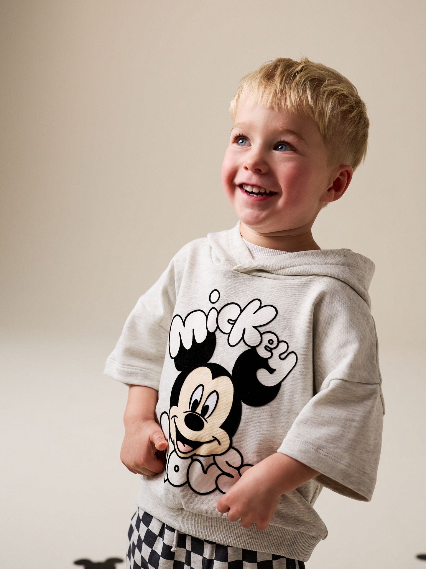 Grey Marl And Checkerboard Hooded Sweatshirt and Shorts Set (3mths-8yrs) image 2