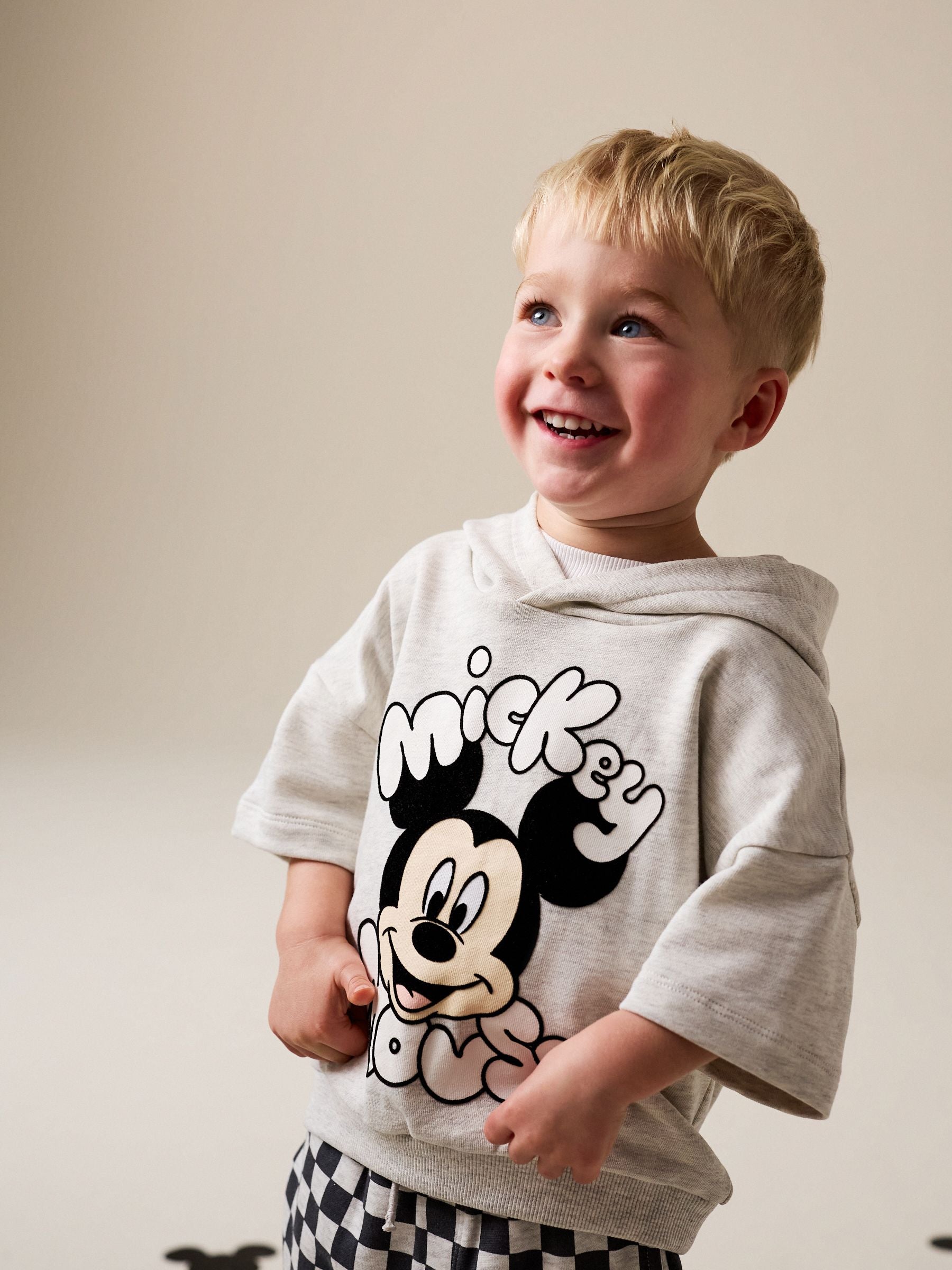 Grey Marl And Checkerboard Hooded Sweatshirt and Shorts Set (3mths-8yrs) image 2