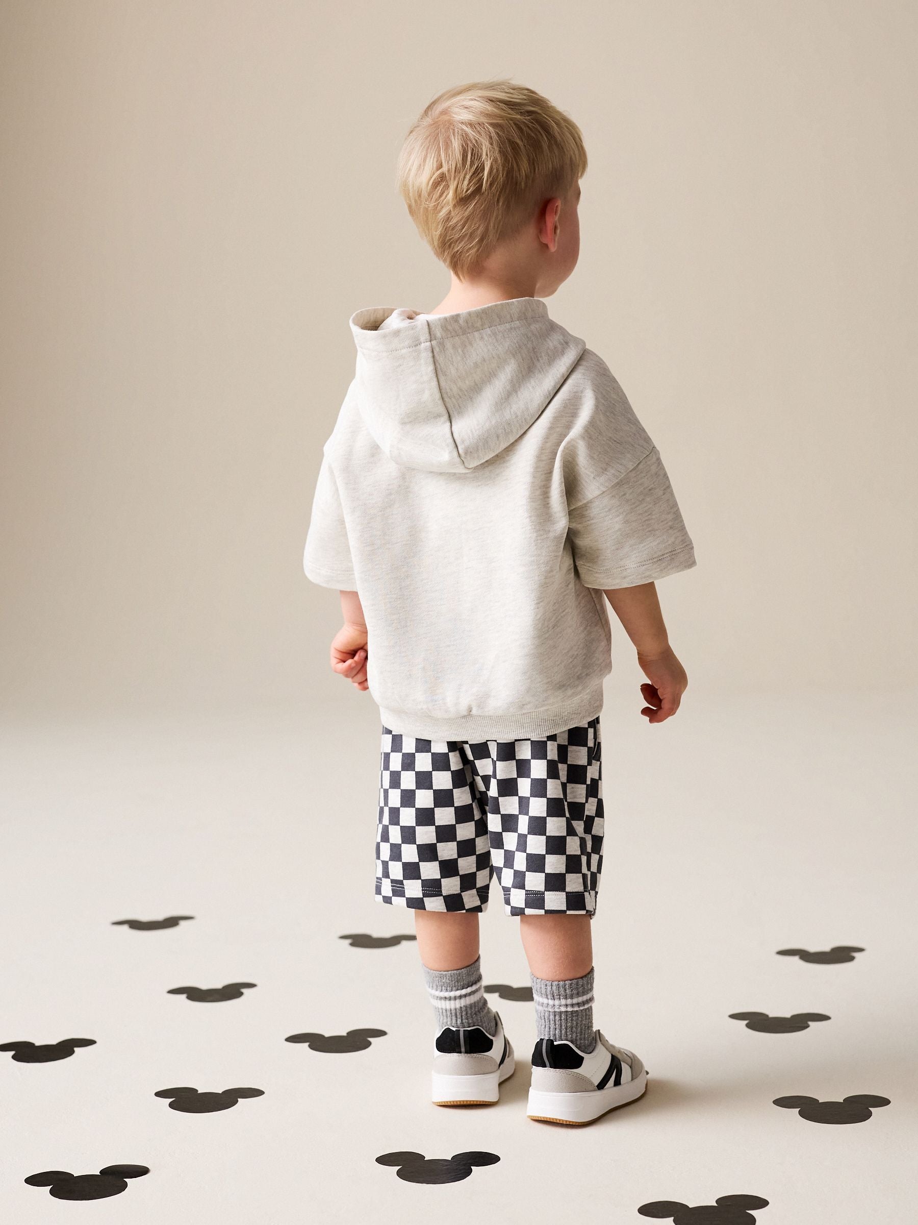 Grey Marl And Checkerboard Hooded Sweatshirt and Shorts Set (3mths-8yrs) image 3
