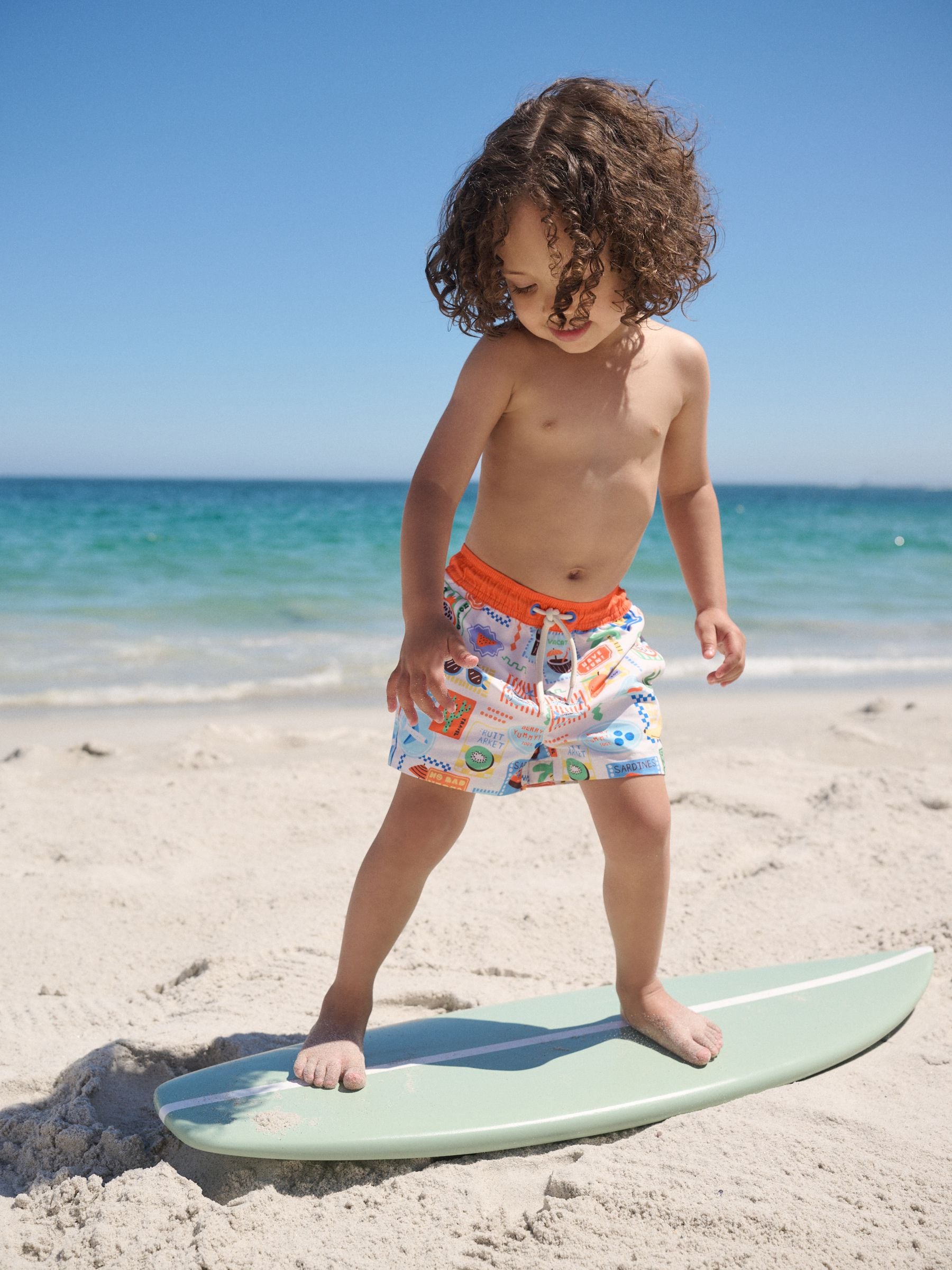 White Postcard Printed Swim Shorts (3mths-7yrs) image 3
