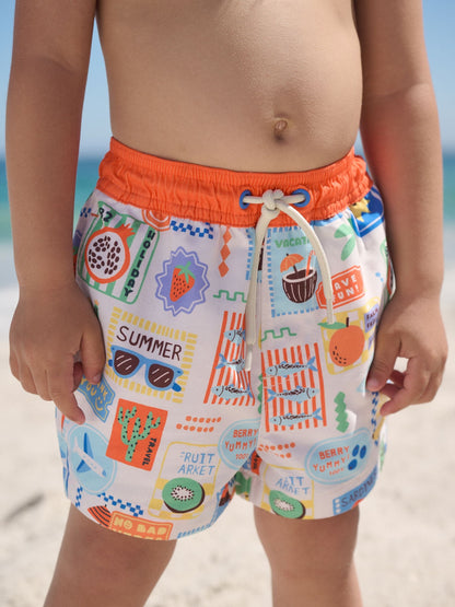 White Postcard Printed Swim Shorts (3mths-7yrs) image 5