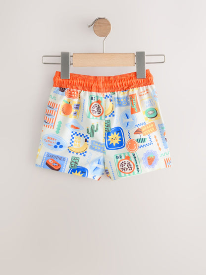 White Postcard Printed Swim Shorts (3mths-7yrs) image 7