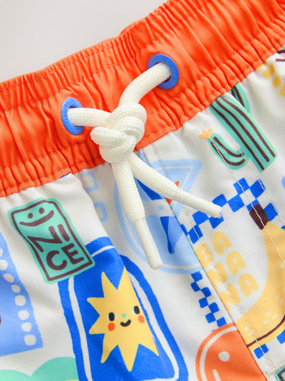 White Postcard Printed Swim Shorts (3mths-7yrs) image 8