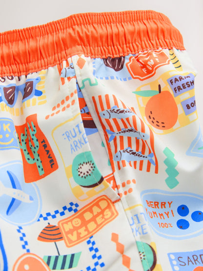 White Postcard Printed Swim Shorts (3mths-7yrs) image 8