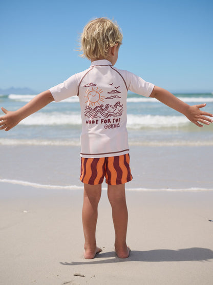 Orange/Ecru Short Sleeve Sunsafe Rash Vest and Swim Shorts Set (3mths-7yrs) image 3