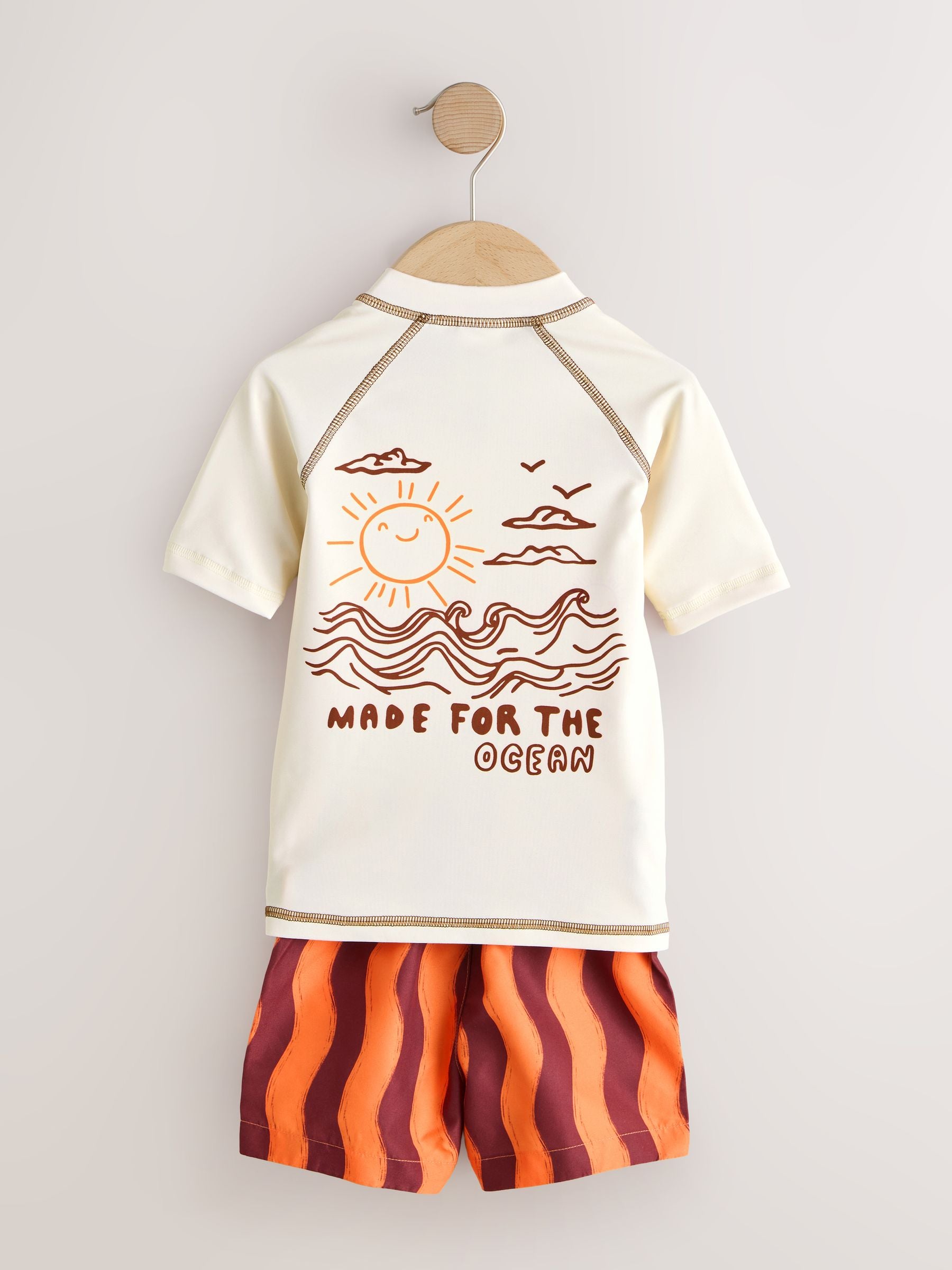 Orange/Ecru Short Sleeve Sunsafe Rash Vest and Swim Shorts Set (3mths-7yrs) image 7