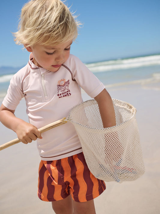 Orange/Ecru Short Sleeve Sunsafe Rash Vest and Swim Shorts Set (3mths-7yrs) image 1
