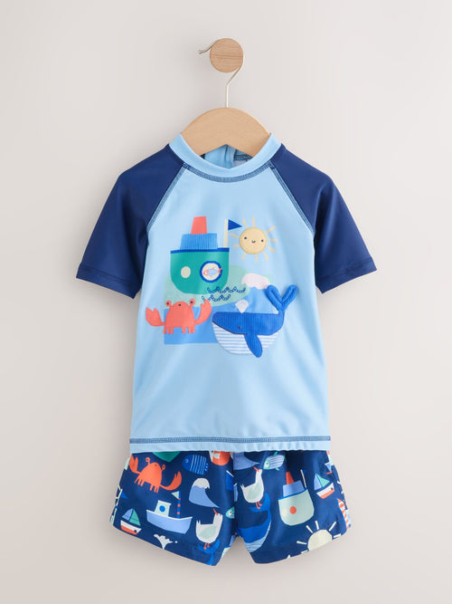 Blue Sunsafe Rash Vest and Swim Shorts Set (3mths-7yrs) image 1
